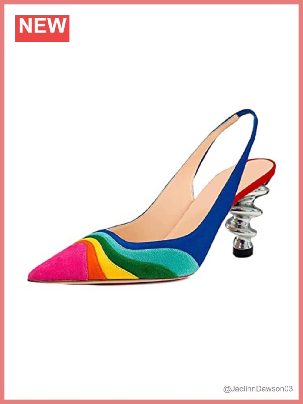Metallic Slip On Sandals Slingback Pointed Toe Pumps with Spiral Heels Vegan